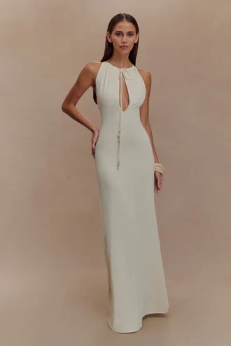Beryl Slinky maxi-jurk met parels – ivoor