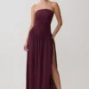 Bex strapless slinky maxi-jurk met split – bordeaux Bex strapless slinky maxi-jurk met split – bordeaux