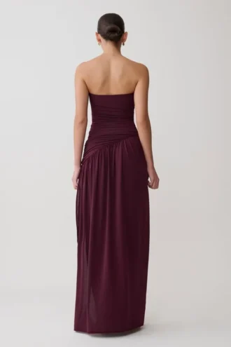 Bex strapless slinky maxi-jurk met split – bordeaux