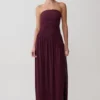 Bex strapless slinky maxi-jurk met split – bordeaux Bex strapless slinky maxi-jurk met split – bordeaux