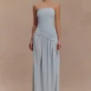 Bex strapless slinky maxi-jurk met split – lichtblauw Bex strapless slinky maxi-jurk met split – lichtblauw