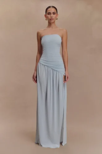 Bex strapless slinky maxi-jurk met split – lichtblauw