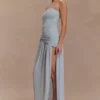 Bex strapless slinky maxi-jurk met split – lichtblauw Bex strapless slinky maxi-jurk met split – lichtblauw