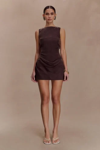 Bexley gedrapeerde mini-jurk – donkere chocolade