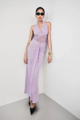 Bonnie slinky en kanten maxi-jurk – lila