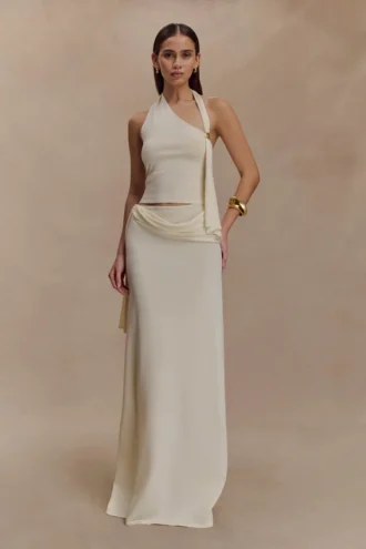 Bowie gebreide maxi-rok met lage taille – ivoor