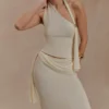 Bowie gebreide maxi-rok met lage taille – ivoor