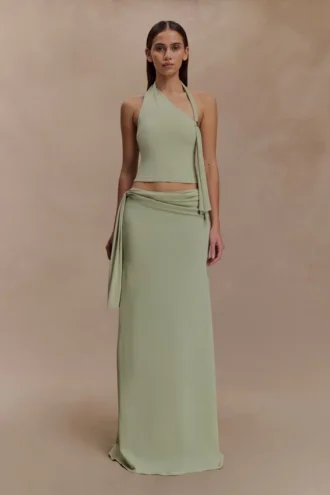 Bowie laag uitgesneden gebreide maxi-rok – pastelgroen