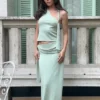 Bowie laag uitgesneden gebreide maxi-rok – pastelgroen