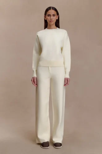 Lauren gebreide broek – ivoor