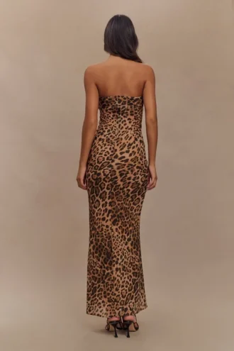 Breanna strapless chiffon maxi-jurk – luipaardprint
