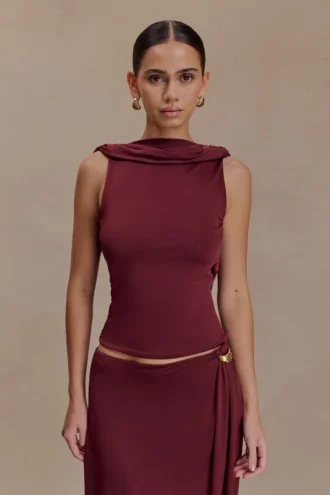 Bridget Slinky Cowl Back Top – Bordeaux