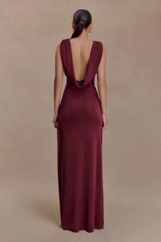 Bridget Slinky maxi-rok met metalen details – Bordeaux