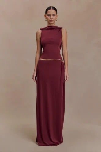 Bridget Slinky maxi-rok met metalen details – Bordeaux