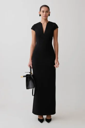Briella maxi-jurk met V-hals – Zwart