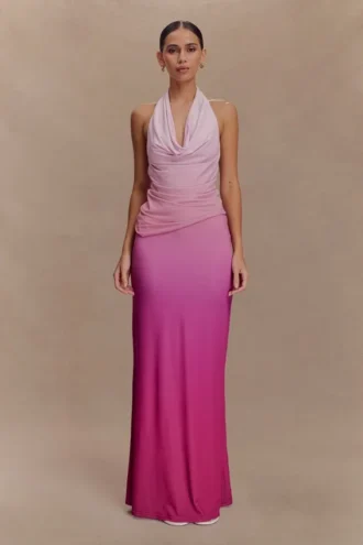 Bruna Slinky Fishtail Maxi-rok – Ombre Roze