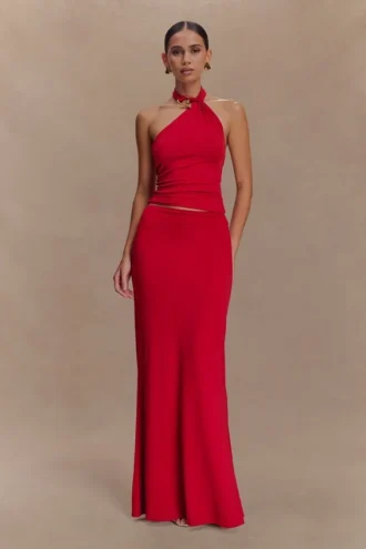 Bruna Slinky Fishtail Maxi-rok – Rood