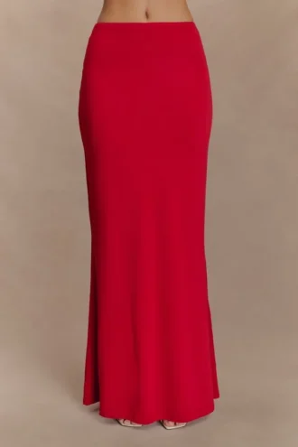 Bruna Slinky Fishtail Maxi-rok – Rood