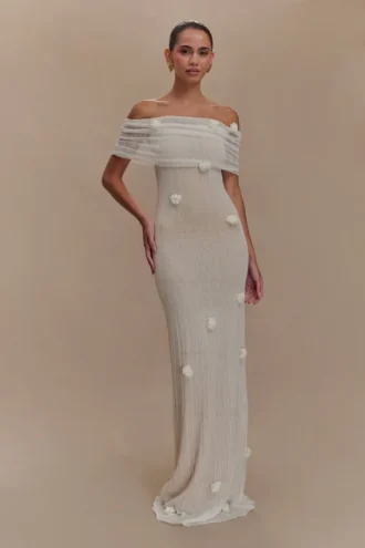 Brynn Orchid gebreide maxi-jurk – ivoor