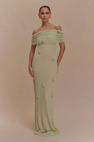 Brynn Orchid gebreide maxi-jurk – pastelgroen