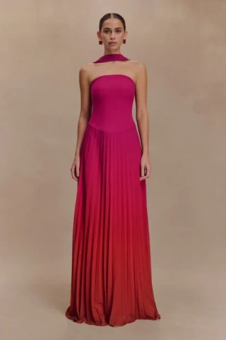 Caira chiffon sjaal maxi-jurk – ombre donkerroze