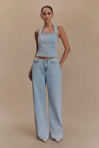 Caitlin Denim-jeans met middelhoge taille – Lichtblauw
