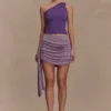 Cali mini-jurk met gedrapeerde rok van gebreid materiaal – Paars Cali mini-jurk met gedrapeerde rok van gebreid materiaal – Paars
