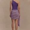 Cali mini-jurk met gedrapeerde rok van gebreid materiaal – Paars Cali mini-jurk met gedrapeerde rok van gebreid materiaal – Paars
