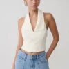 Calla mouwloze haltertop met kraag – ivoor Calla mouwloze haltertop met kraag – ivoor