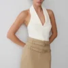 Marielle mini-rok met dubbele riem – taupe Marielle mini-rok met dubbele riem – taupe