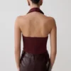 Calla mouwloze haltertop met kraag – Merlot Calla mouwloze haltertop met kraag – Merlot
