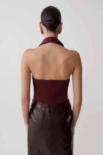 Calla mouwloze haltertop met kraag – Merlot