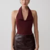 Calla mouwloze haltertop met kraag – Merlot Calla mouwloze haltertop met kraag – Merlot