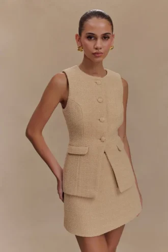 Camilla Bouclé mouwloos vest – Licht taupe