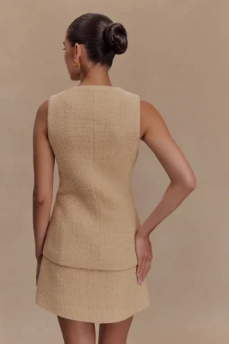 Camilla Bouclé mouwloos vest – Licht taupe