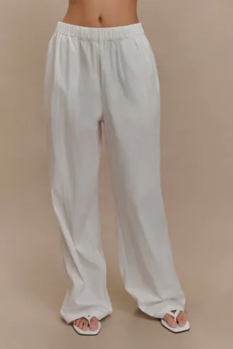 Campbell katoenen broek met wijde pijpen – Wit