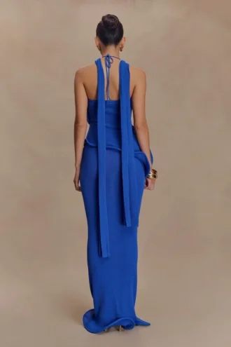 Caprice haltertop maxi-jurk – kobalt