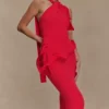 Caprice haltertop maxi-jurk van gebreid materiaal – Rood