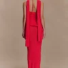 Caprice haltertop maxi-jurk van gebreid materiaal – Rood