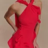 Caprice haltertop maxi-jurk van gebreid materiaal – Rood