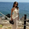 Caprice haltertop maxi-jurk van gebreide stof – Wit