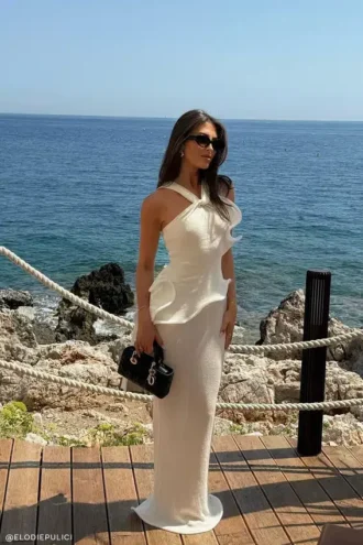 Caprice haltertop maxi-jurk van gebreide stof – Wit