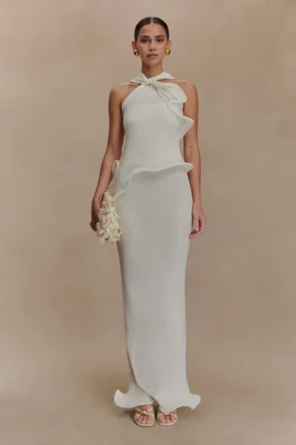 Caprice haltertop maxi-jurk van gebreide stof – Wit