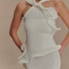 Caprice haltertop maxi-jurk van gebreide stof – Wit