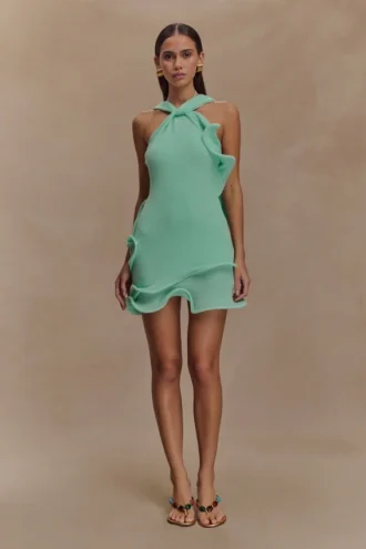 Caprice haltertop-minijurk van gebreide stof – Lagoon