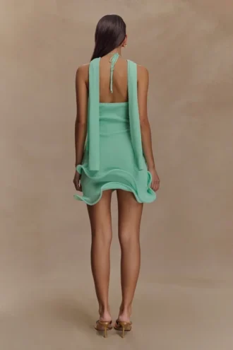 Caprice haltertop-minijurk van gebreide stof – Lagoon