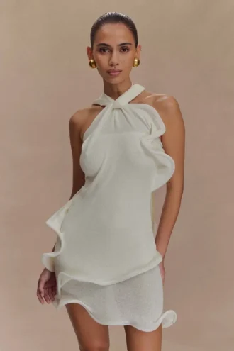 Caprice haltertop-minijurk van gebreide stof – Wit