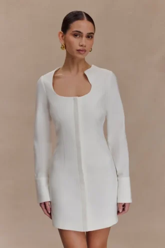 Carina katoenen shirtjurk met peplum – Wit
