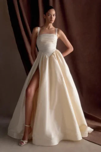 Carla gerimpelde jurk – Crème ivoor