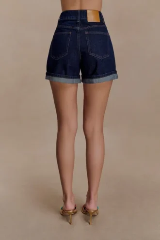 Carlene Denim Shorts met omgeslagen zoom – Indigo Blue